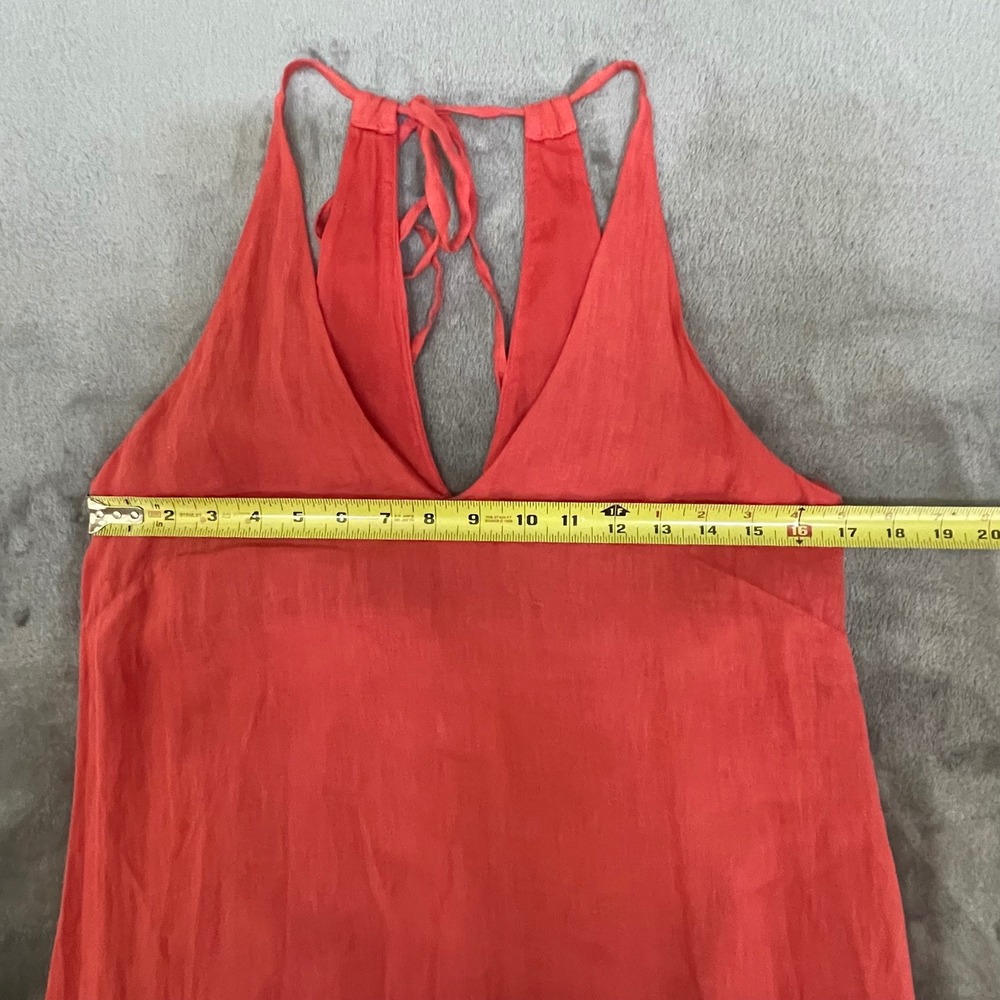 120% Lino Linen Maxi Dress Small Coral Pink Tiered Halter V-Neck Italy - Picture 9 of 9
